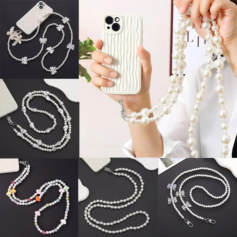 120cm Bag Chain for Handbag Handles Butterfly Beaded Phone Lanyard  DIY Purse Replacement for Shoulder Bag Straps Pearl Belt