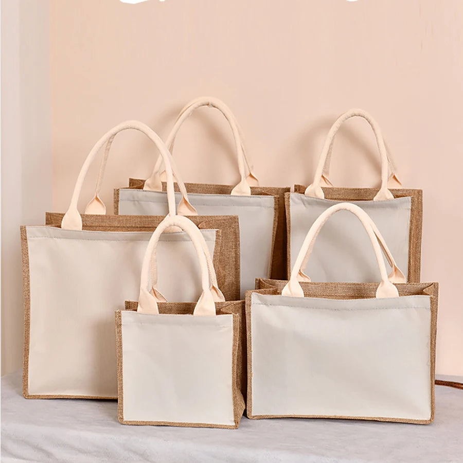 Simple solid color large capacity women's handbag reusable imitation linen zipper handbag commuting bag shopping bag