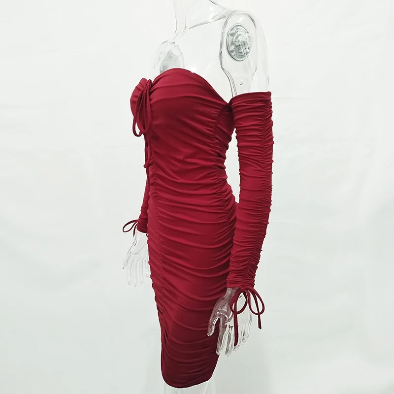 Articat – robe à bandes pour femmes, Sexy, épaules dénudées, manches longues, Slim, élastique, moulante, robes de soirée, automne hiver, 2022