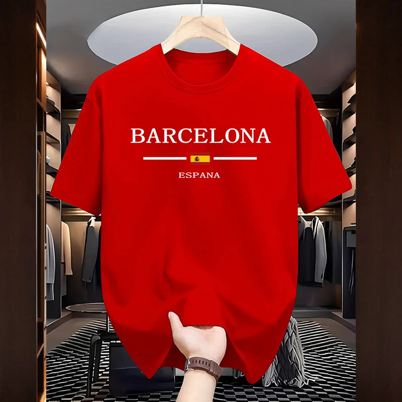 Barcelona Printed T-shirts for Men High Quality 100% Cotton O-neck Short Sleeve Tops Home Outdoor Casual Soft Tees Men's Clothes