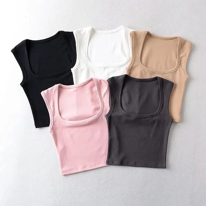 Deep Square Collar Vests 2024 Summer New Fashion Sexy Women's Crop Tops Sling Vest Camis