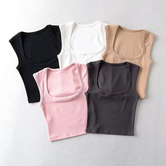 Deep Square Collar Vests 2024 Summer New Fashion Sexy Women's Crop Tops Sling Vest Camis