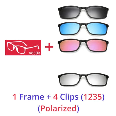 Ralferty – lunettes de soleil polarisées pour hommes et femmes, 5 en 1, Clip magnétique, lunettes de vue TR90, Prescription optique, montures, Clips magnétiques