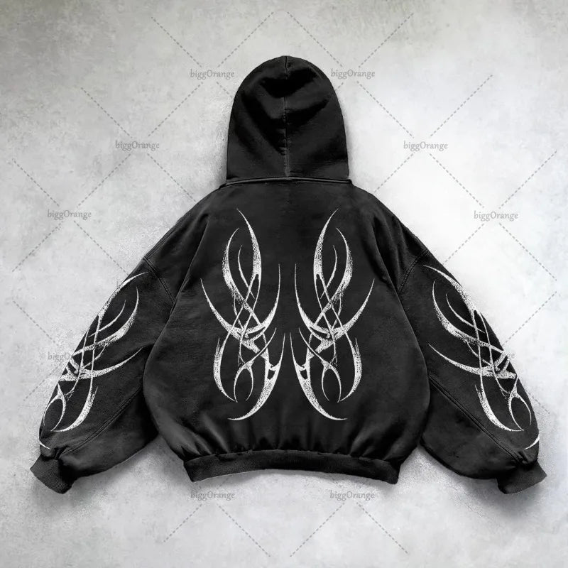 Gothic Punk Graphic Print Oversized Sweatshirt High Street Harajuku Y2K Streetwear Jacket Men Hip Hop Retro Casual Zipper Hoodie