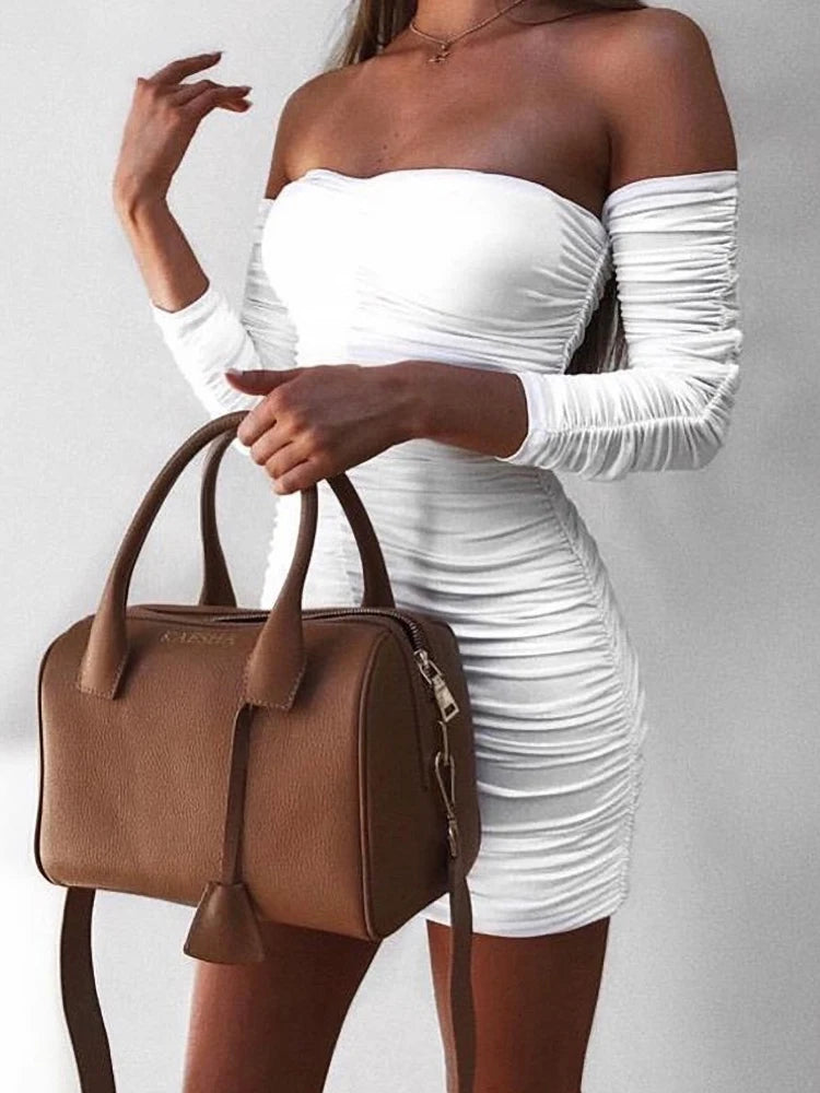 Articat – robe à bandes pour femmes, Sexy, épaules dénudées, manches longues, Slim, élastique, moulante, robes de soirée, automne hiver, 2022