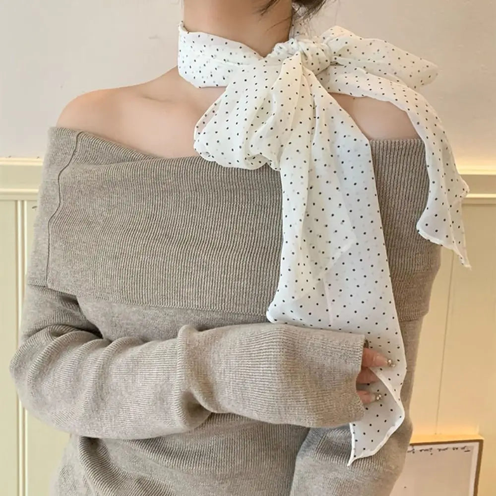Elegant Ribbon Polka Dot Scarf Printed Multifunction Scarf Headband Thin Head Scarf Long Scarves Party
