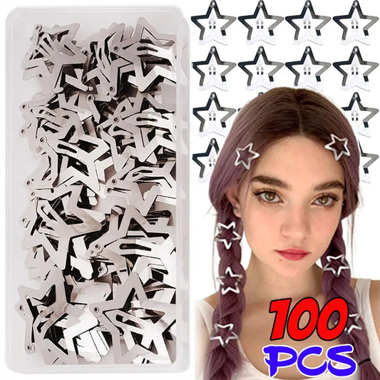 Silver Star BB Hair Clips Y2K Cute Metal Snap Star Hairpins Hair Clips Side Barrettes Hairs Grip Women Hair Accessories Headwear