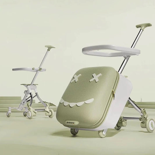 Kids' Travel Trolley Suitcase Mountable on Plane with Spinner Wheels Luggage Ride and Walk The Baby's Suitcase Folding Stroller