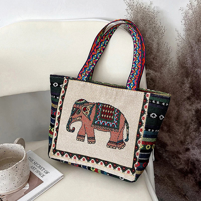 Animal Ethnic Style Handbag Trendy Elephant Embroidery Handbag Owl Canvas Women Shoulder Bags Women Tote Bag