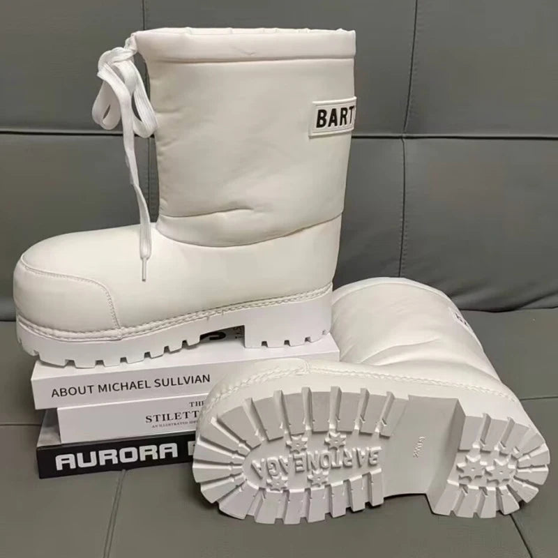 Brand Big Head Ugly Snow Boots Winter Waterproof Non-slip Drawstring Thick Bottom Warm Heightening Short Boots Women's Ski Boots