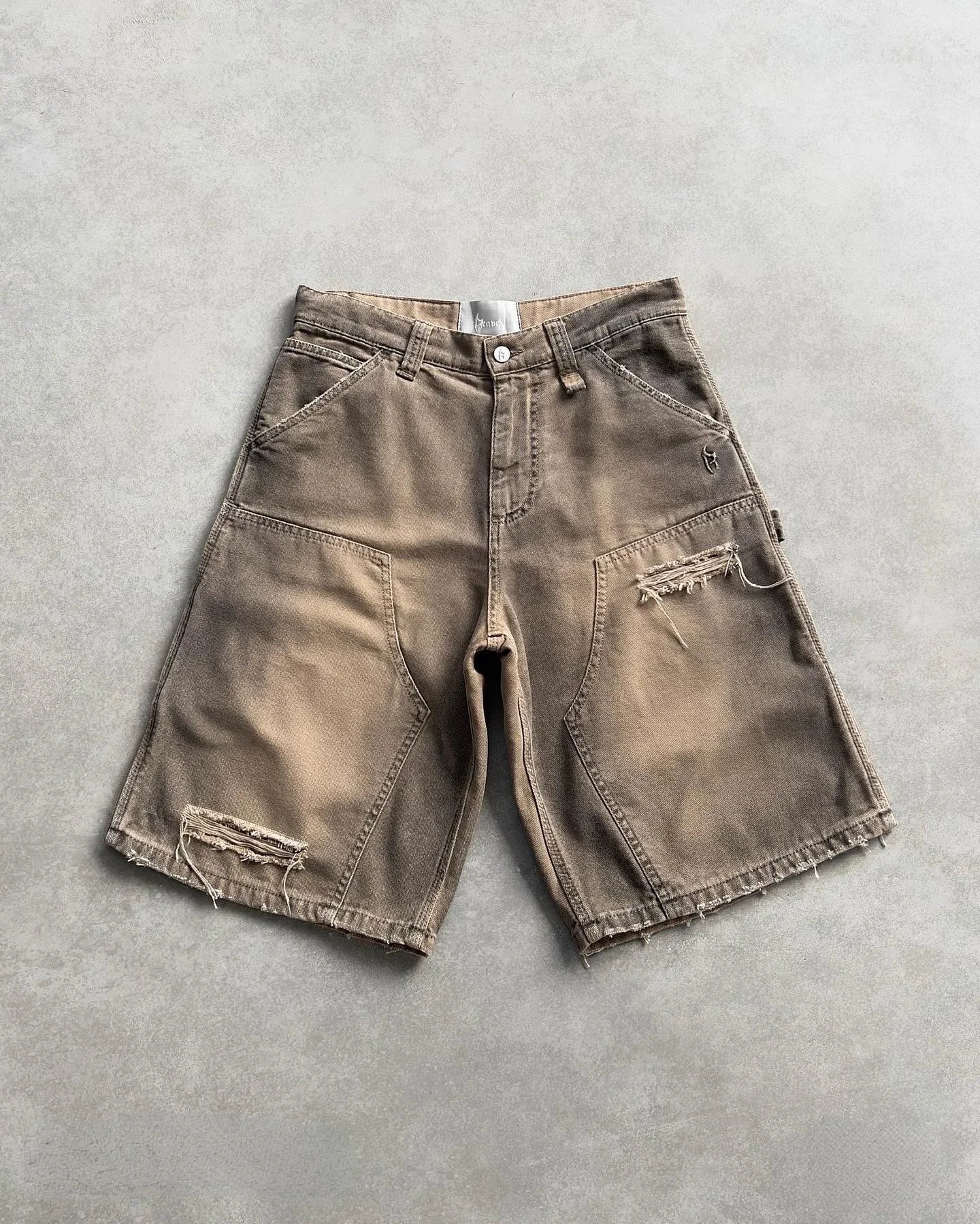 Y2k Black Punk Wash Baggy Work Shorts Men Women Summer Hip Hop Ripped Hole Denim Shorts Raw Edge Casual Jorts Streetwear
