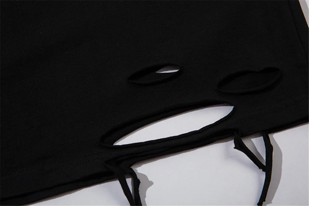 Hip Hop Tank Tops Men's Vintage Letter Graphic Sleeveless T-Shirt Streetwear Hole Harajuku Dancing Breathable Tops with Necklace