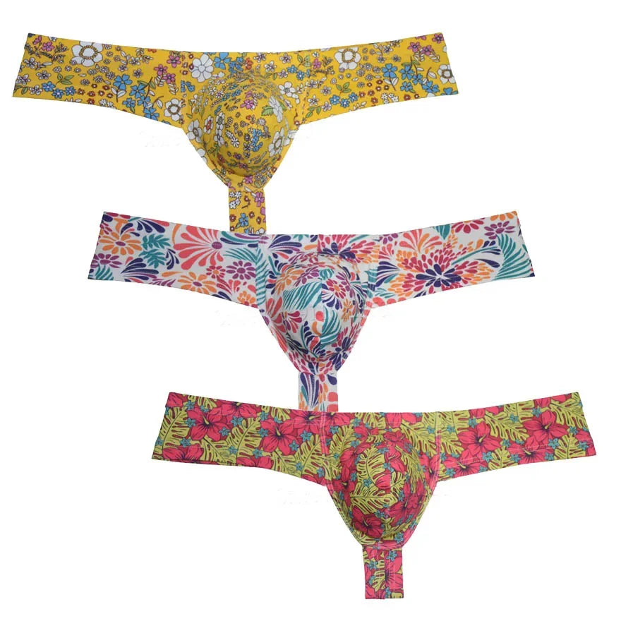 Mens Sexy Mini Thong Boxer Printed Underwear Cheeky Boxer Briefs 1/3 Coverage Brazilain Bikini