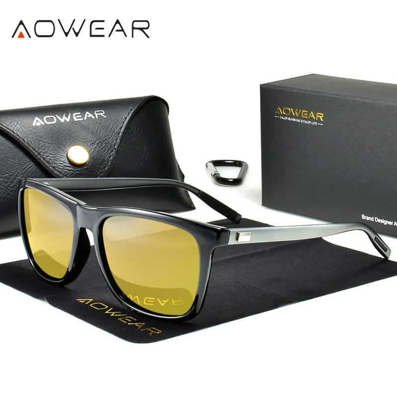 AOWEAR-Lunettes de vision nocturne HD pour hommes, lunettes de soleil à lentille jaune, lunettes polarisées pour la conduite nocturne en toute sécurité, Oculos Gafas De Sites
