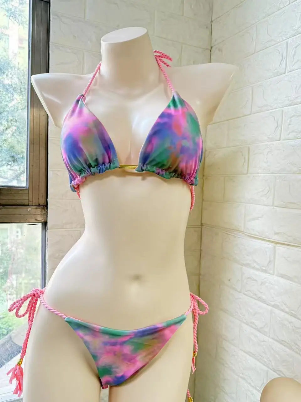Women Bikini Rope Triangle Swimsuit Multicolor Sexy Low Waisted Bikini Set Swimsuit Swimwear Women BeachwearBrazilian biquini