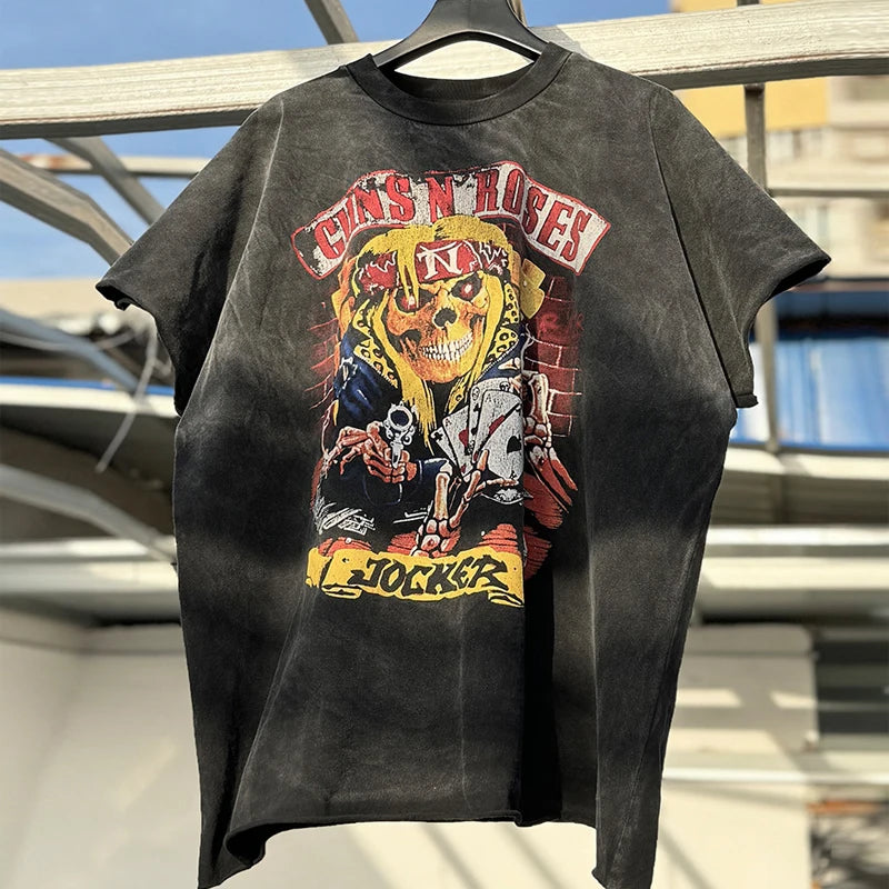 Graphics Print Vintage Washed Black Dirty Sleeveless T-Shirt Men Women Hip Hop Oversized Box Tee Best Quality Cotton T Shirt