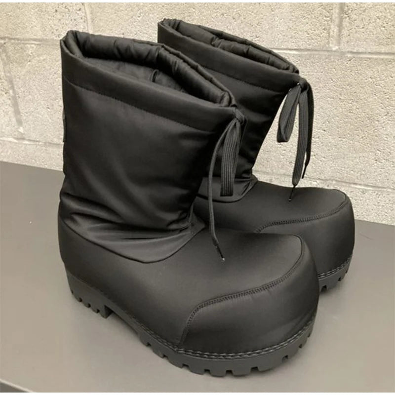 Unisex Big Head Botas Mujer Designer Drawstring Snow Boot Waterproof Anti-slip Warm Padded Thickened Platform Bottom Ankle Shoes