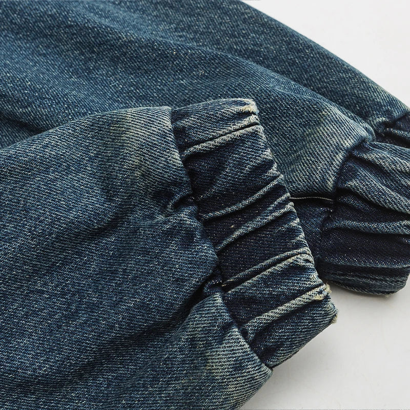2023 Autumn Men's Denim Jacket Vintage Large Pocket Elastic Cuffs Baggy Coat Oversized Japanese Casual Streetwear 4XL 5XL