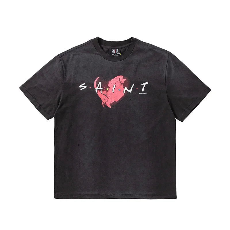 Vintage Series Saint Round Neck Sexy Robot Printed Casual High Quality Oversized T Shirt Harajuku Streetwear Men