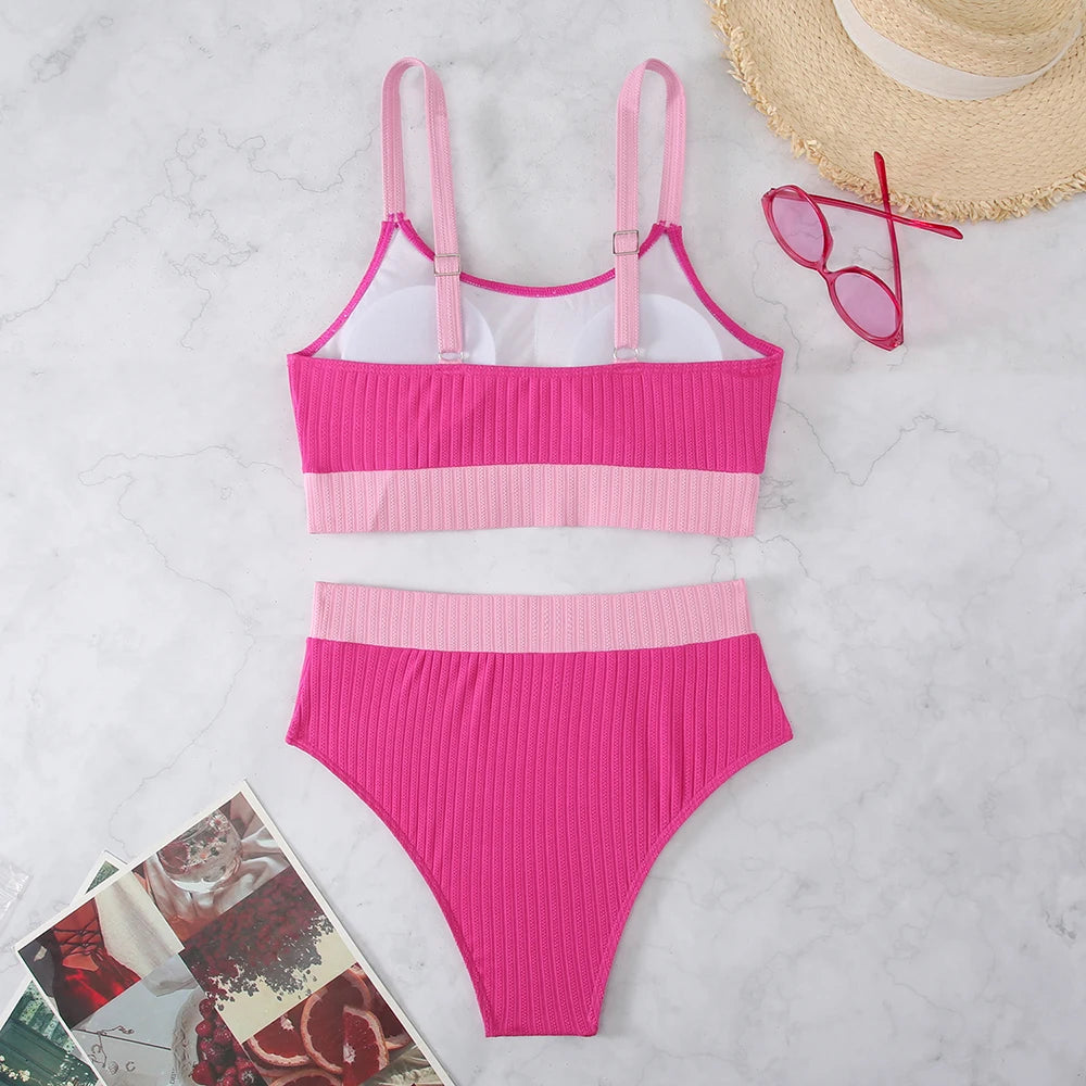 Strappy Bikinis 2025 Women High Waist Swimwear Female Sexy Swimsuit Solid Bathers Bathing Swimming Swim Suit Beachwear Summer