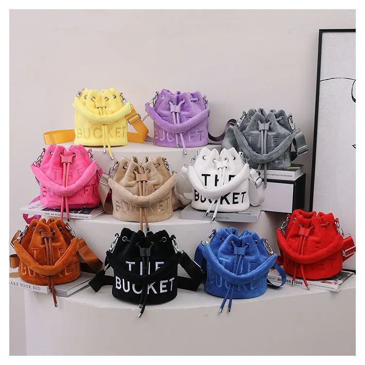 Velvet Bucket Bags for Women Fashion Purses and Handbags Designer Crossbody Bag Luxury Shoulder Bag New Satchel Lady Bag
