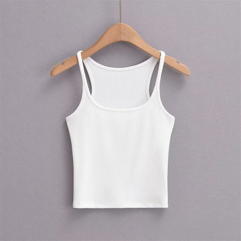 Women's U-neck Thin Belt Knit Vest 2025 Summer Fashion Sexy Crop Top Sling Camisole Trendy Outerwear