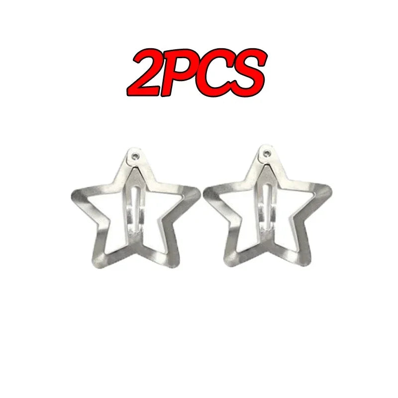 Silver Star BB Hair Clips Y2K Cute Metal Snap Star Hairpins Hair Clips Side Barrettes Hairs Grip Women Hair Accessories Headwear