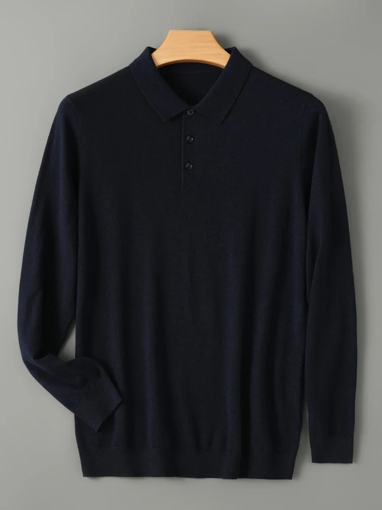 Spring Autumn Men Shirt  Merino Worsted Wool Knitted Pullover Long Sleeve Polo-Collar Clothing Tops Smart Casual Thin Outerwears