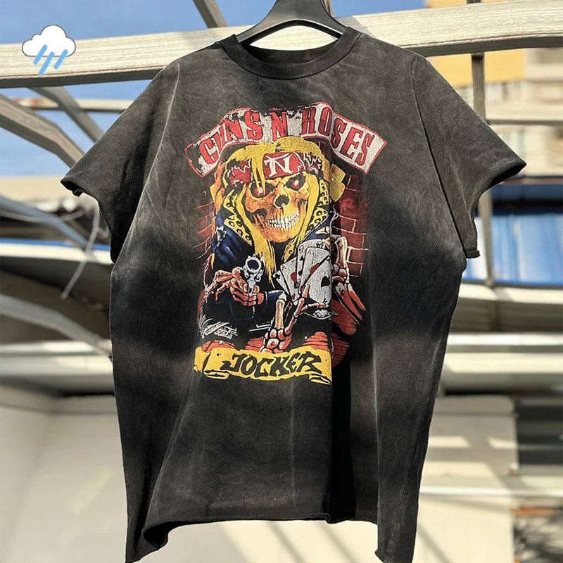 Graphics Print Vintage Washed Black Dirty Sleeveless T-Shirt Men Women Hip Hop Oversized Box Tee Best Quality Cotton T Shirt