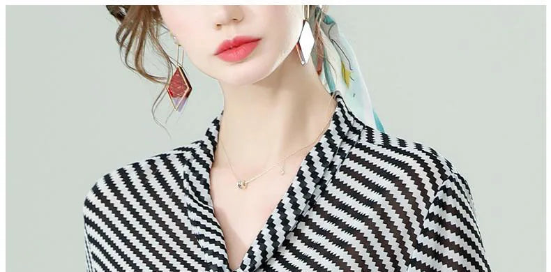 Spring Summer Women Chiffon Shirt Stripe Loose Long Sleeve Bow Office Fashion Urban Cardigan Elegant Women's Blouses 2022 5XL
