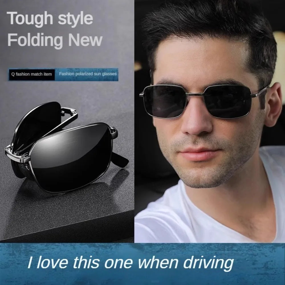 Polarized Folding Photochromics Sunglasses for Men's Driving Night Vision Glasses Day and Night
