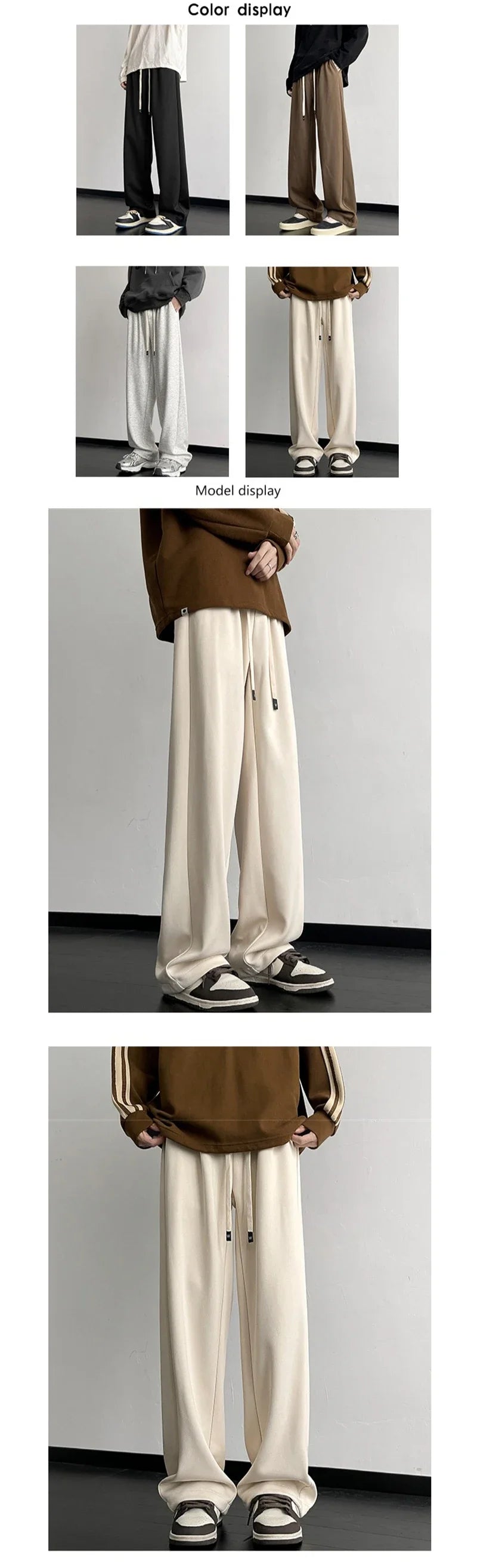 Spring Men's Solid Color Fleece Baggy Sweatpants Y2K Streetwear Straight Wide Leg Trousers 2025 New Korean Fashion Pants