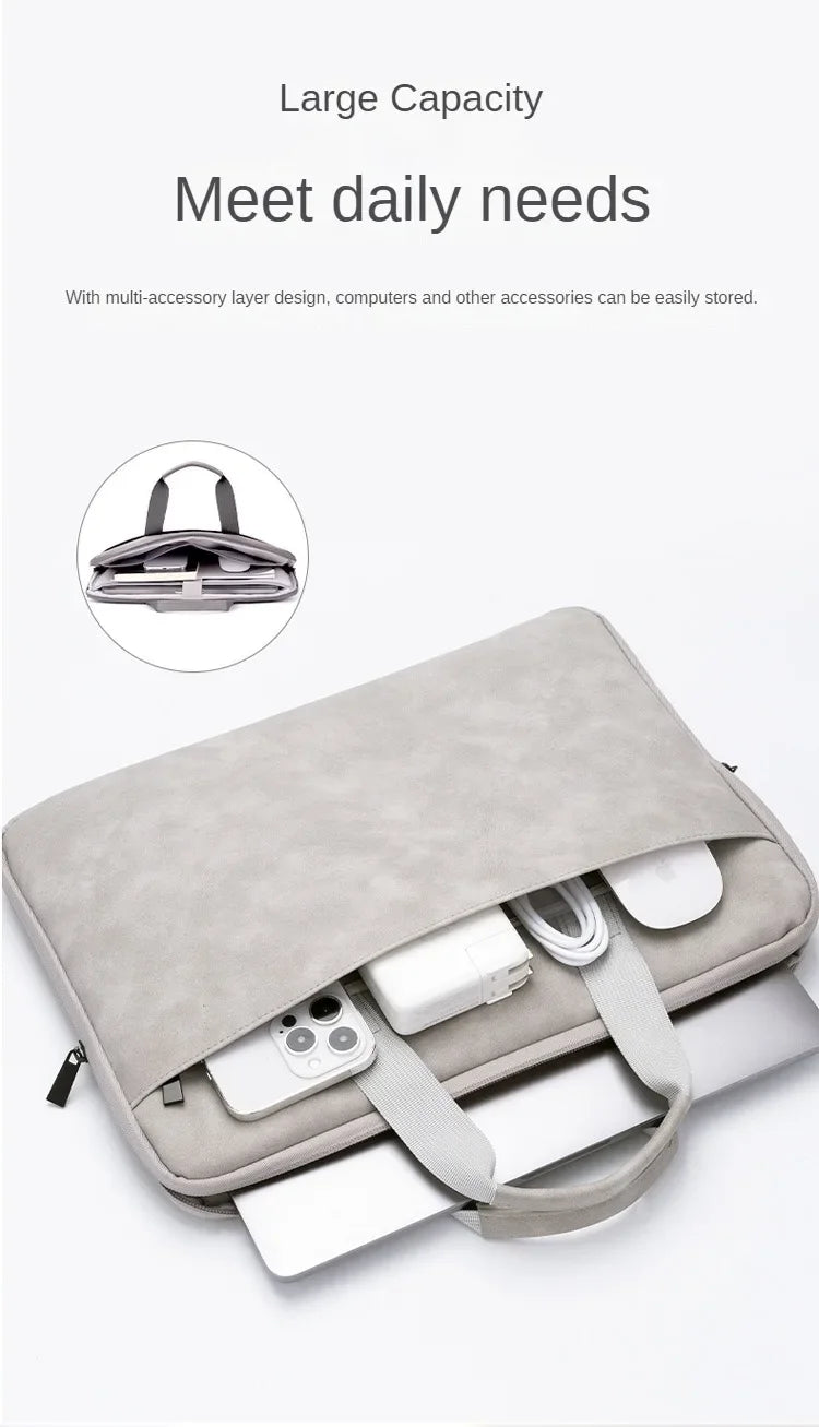 Fully Opening and Closing PU Sheepskin Leather Laptop Bag Suitable for 13-16 Inches Feel Splashproof and Shockresistant