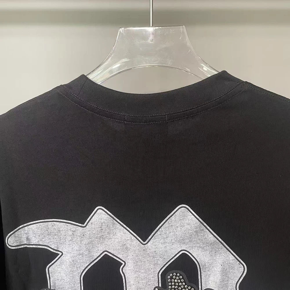 Summer Letter Rhinestone Short Sleeve Tshirts for Men White Streetwear Cotton Loose Crew Neck Top Tees Oversized Unisex Tshirt