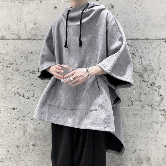 Fashion Irregular Batwing Sleeve Hoodies Sweatshirts Men Clothing 2025 Spring Summer Loose Casual Tops Asymmetrical Sweatshirts