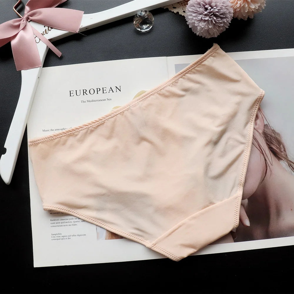 SP&CITY Flower Embroidery Ice Silk Bow Sexy Women's Underwear Low Waist Traceless Breathable Summer Thin Panties Seamless Briefs