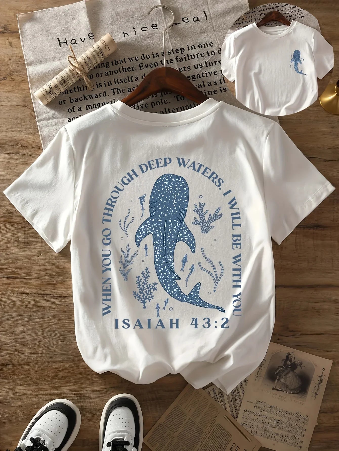 Round neck beach whale shark print t-shirt short sleeves women's casual tops Summer and spring Women's T-shirt   Tees