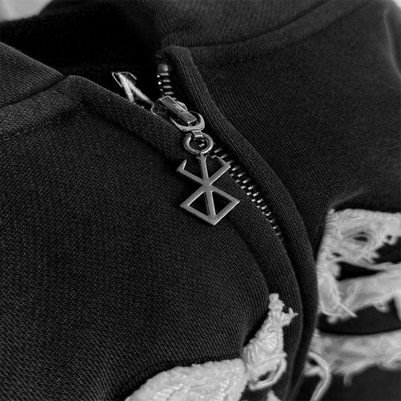 Y2K Letter Patch Embroidered Zippered Hooded Sweatshirt High Street Trend Comfortable Sweatpants Men Women Hip Hop Street Suit