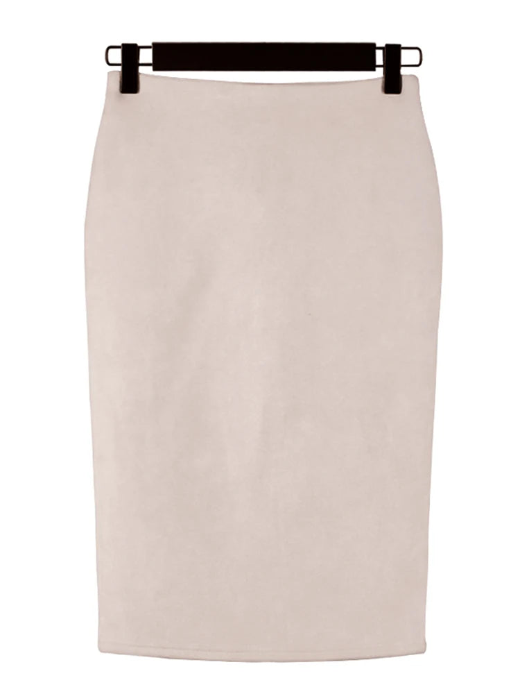 Jupe crayon mi-longue en daim multicolore pour femmes, Sexy, mode, élastique, taille haute, bureau, moulante, Saias, 2024