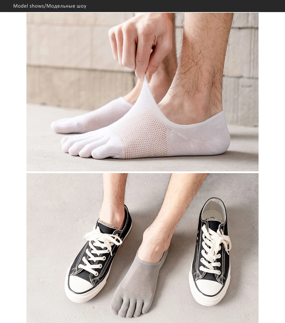 5 Pairs Invisible Toe Socks Summer Thin Cotton Mesh Shallow Mouth Soft Elastic Breathable Deodorant Cool 5 Finger Socks Sokken