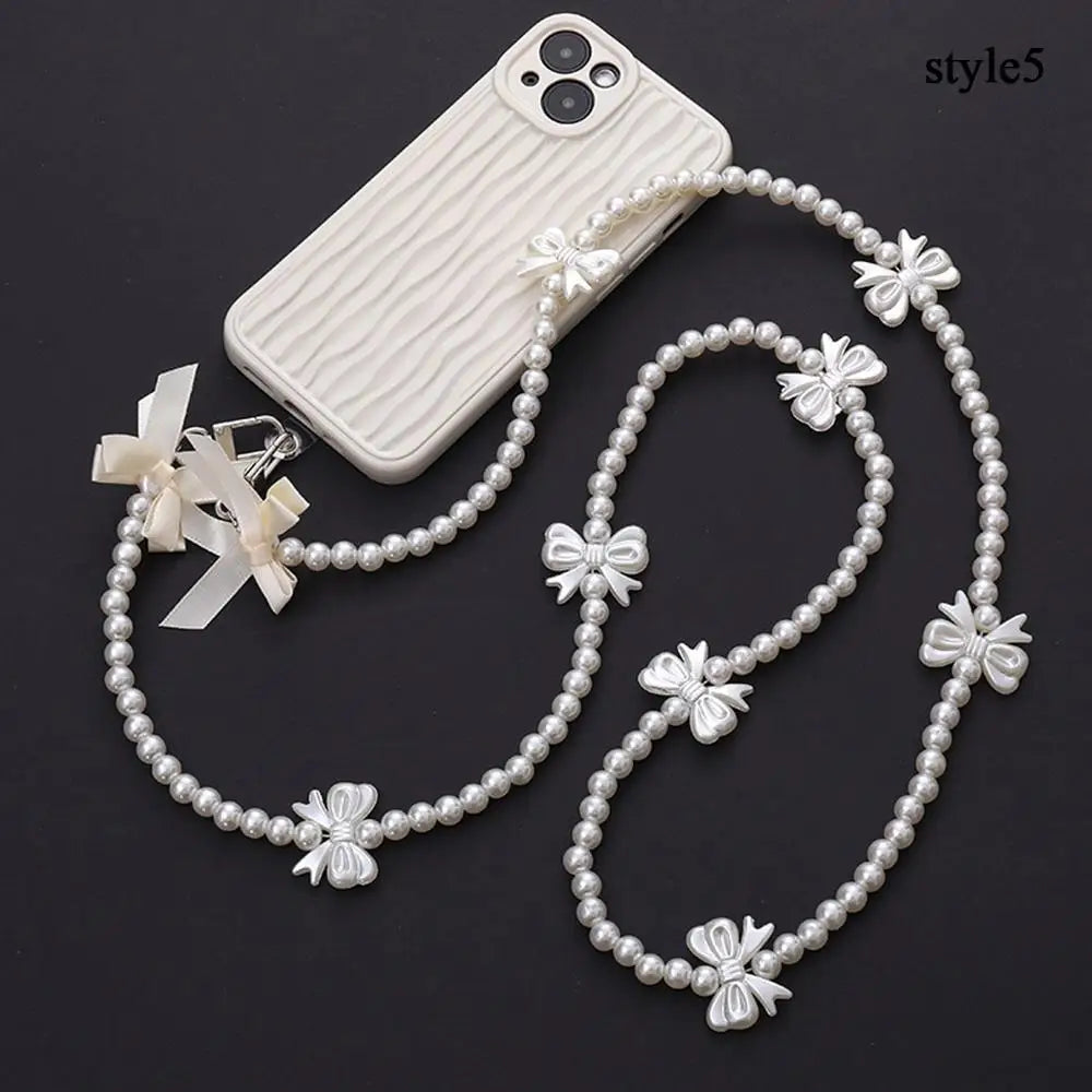 120cm Bag Chain for Handbag Handles Butterfly Beaded Phone Lanyard  DIY Purse Replacement for Shoulder Bag Straps Pearl Belt