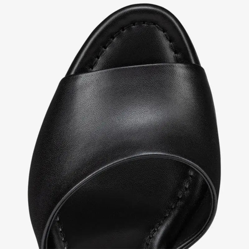 Soft Leather Jane Mules Open Toe Slippers For Women Shoes Sandals Block High-Heel Women's Shoes Wedding Peep Toe Zapatos Mujer