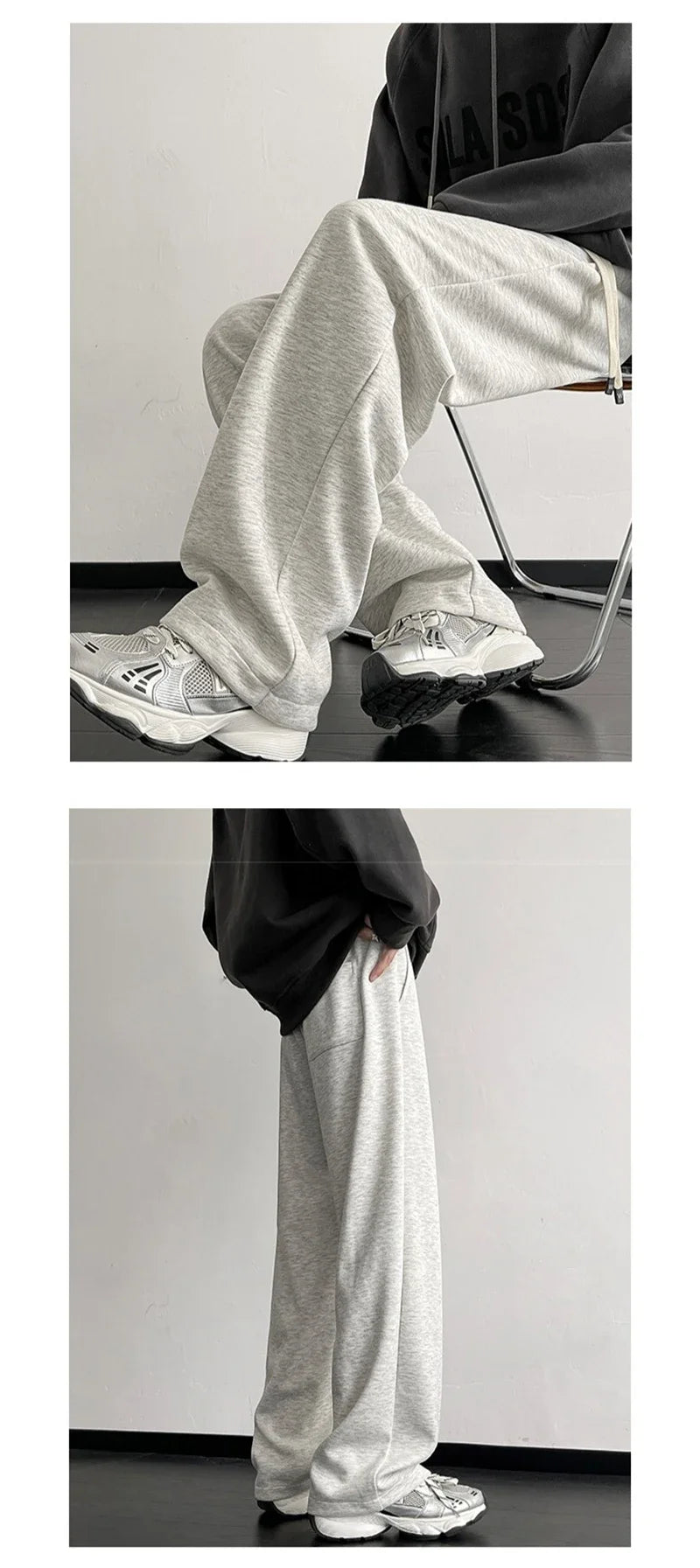 Spring Men's Solid Color Fleece Baggy Sweatpants Y2K Streetwear Straight Wide Leg Trousers 2025 New Korean Fashion Pants