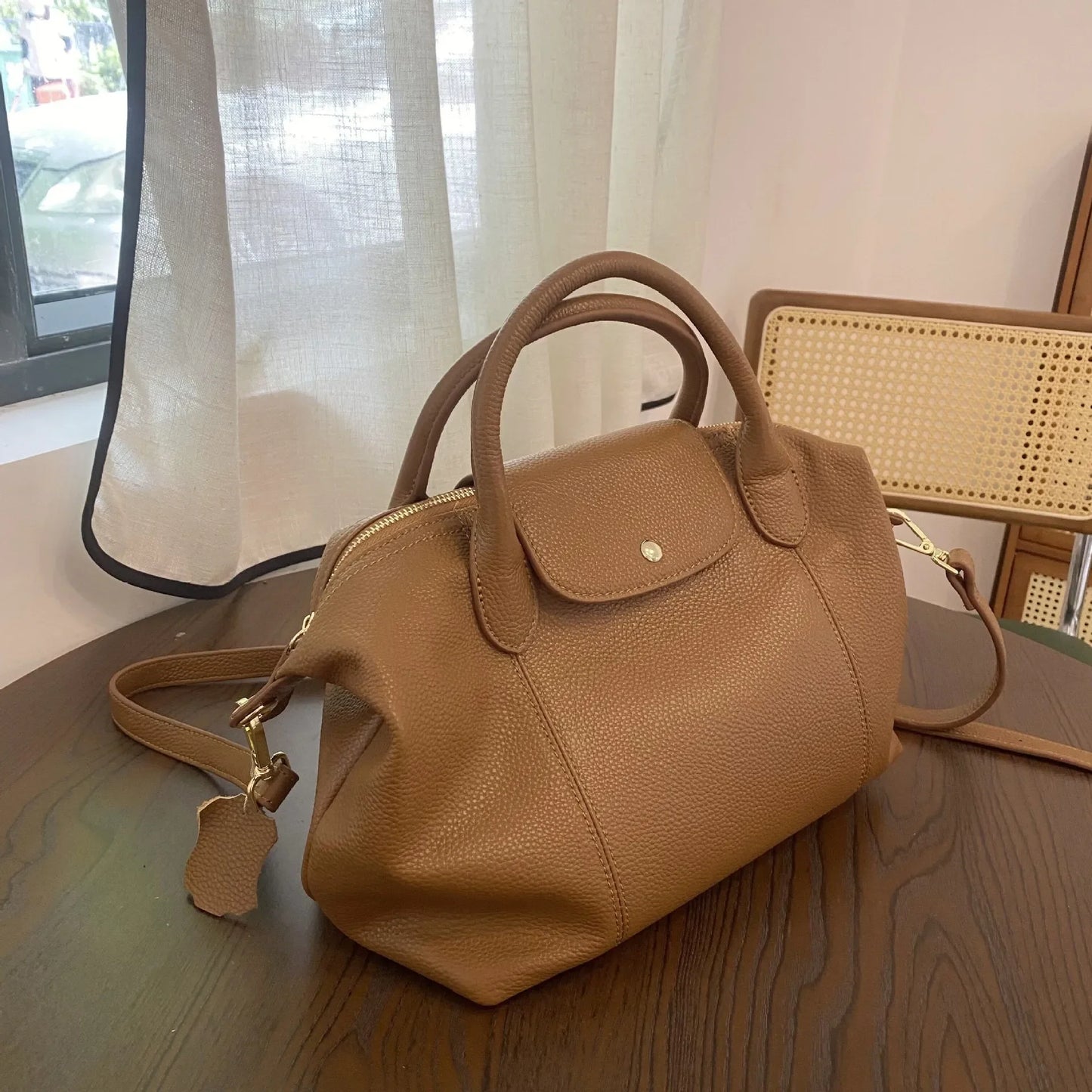 Soft Cow Leather Dumpling Shape Handbag Women's Classic Top-handle Bag Simple Design Single Shoulder Crossbody Bag