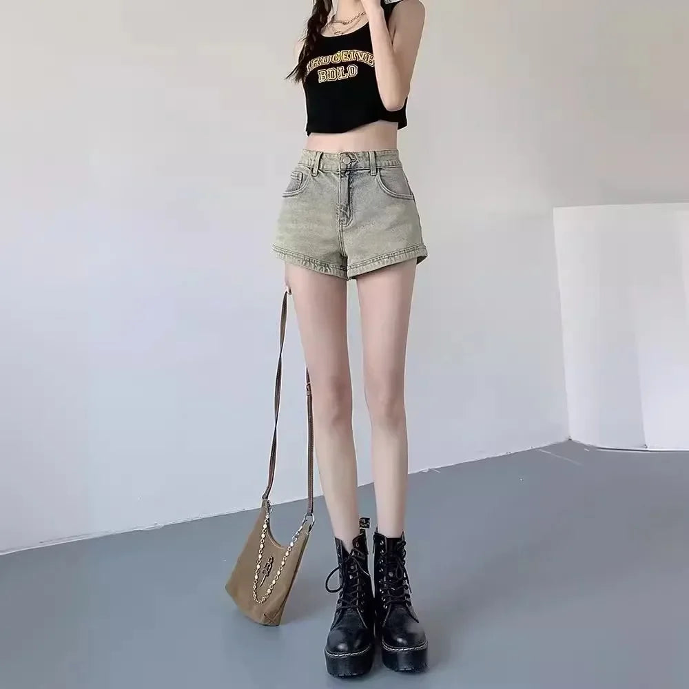 Women's Stretchy Jeans Summer 2025 - High-Waisted  American Spicy Shorts with Slimming Straight Leg and A-Line Cut Shorts