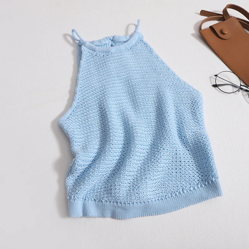 AOSSVIAO 2025 knit Tank Top Sexy Backless Bandage Skinny Crop Tops Summer Elegant Lace Up Party Streetwear Women Camis