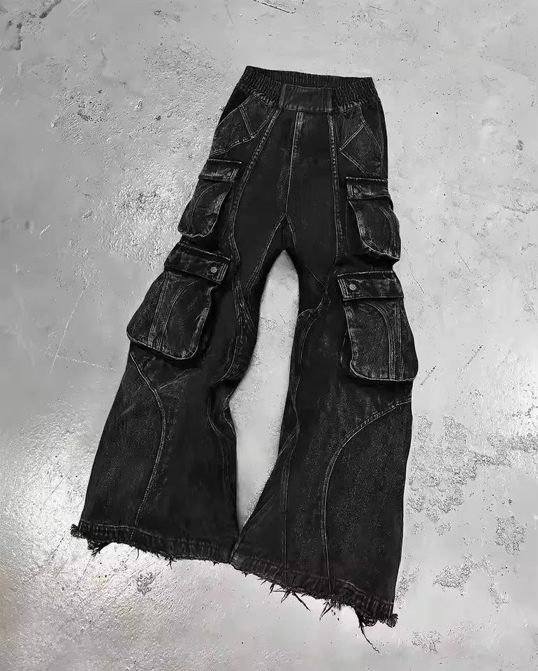 Oversized Pockets with Wide Legs Floor Mopping Y2k Mens Jeans Hip Hop Black Ripped Baggy Jeans Harajuku Gothic Pants Streetwear