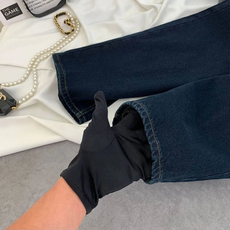 Korean Design Drawstring Baggy Straight Jeans Women Vintage Casual High Waist Wide Leg  Denim Pants Streetwear Loose Vaqueros
