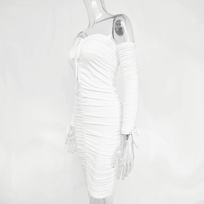 Articat – robe à bandes pour femmes, Sexy, épaules dénudées, manches longues, Slim, élastique, moulante, robes de soirée, automne hiver, 2022