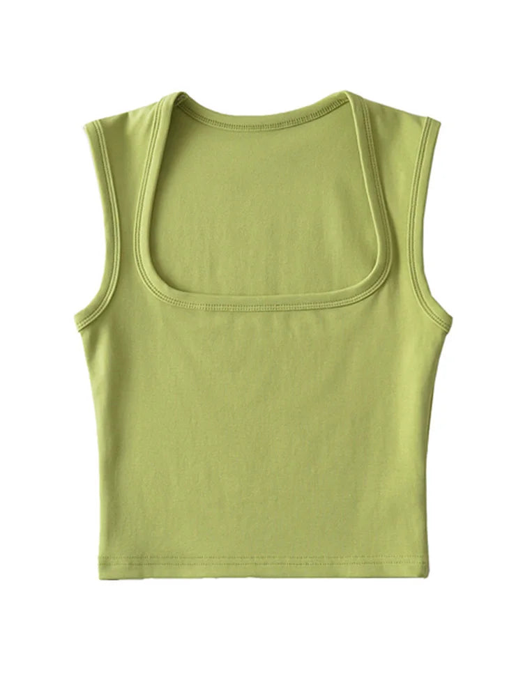 Deep Square Collar Vests 2025 Summer New Fashion Sexy Women's Crop Tops Sling Vest Camis